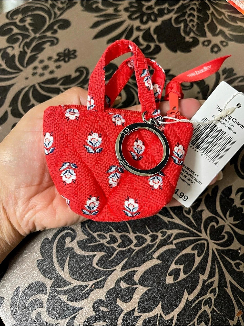 Vera Bradley Essential Mini Tote Bag Charm Floral Mini Bag Red & White NWT